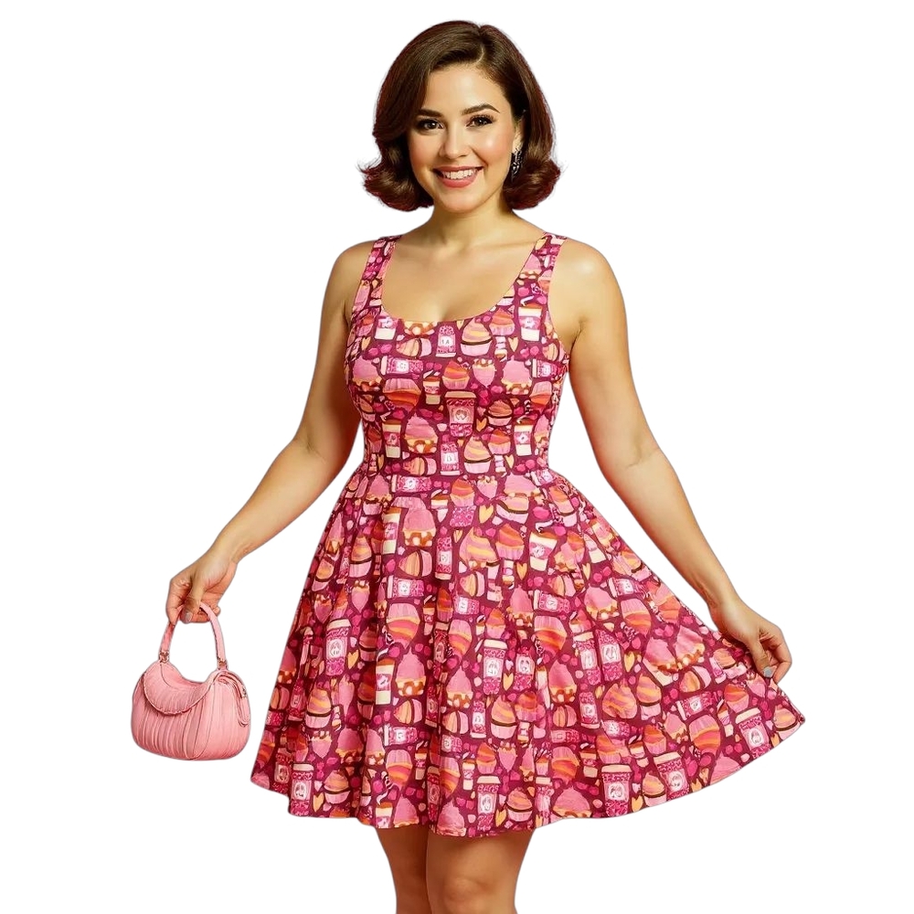 Cupcakes and Coffee Hearts Pinup Flare Dress